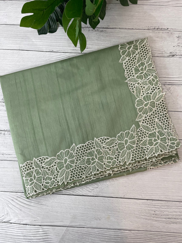 Cutwork Semi tussar saree MTSS879 DuskyGreen
