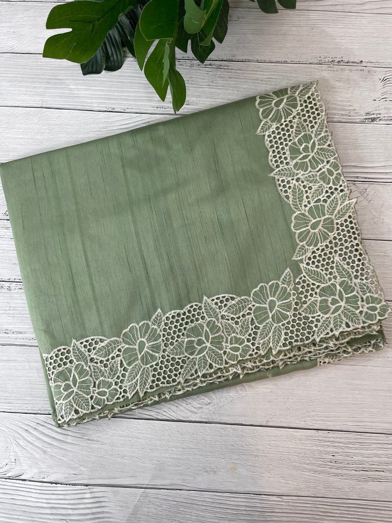 Cutwork Semi tussar saree MTSS879 DuskyGreen