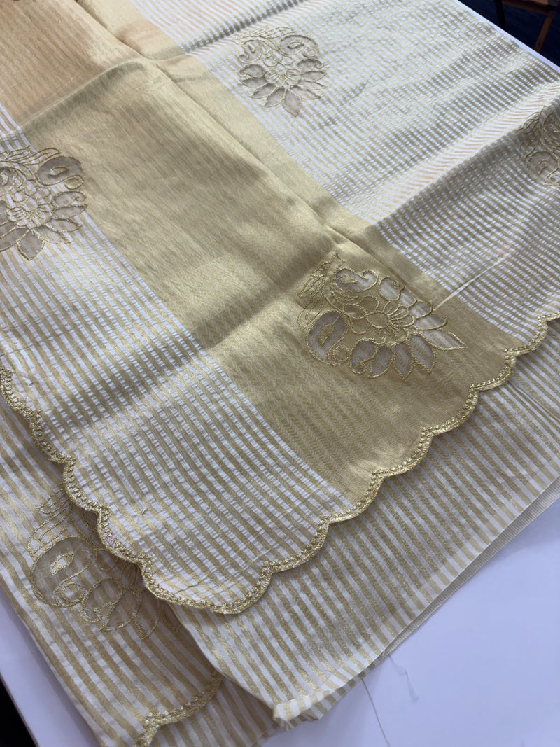 Tissue mix Soft silk saree with applique work MS8146 - Golden