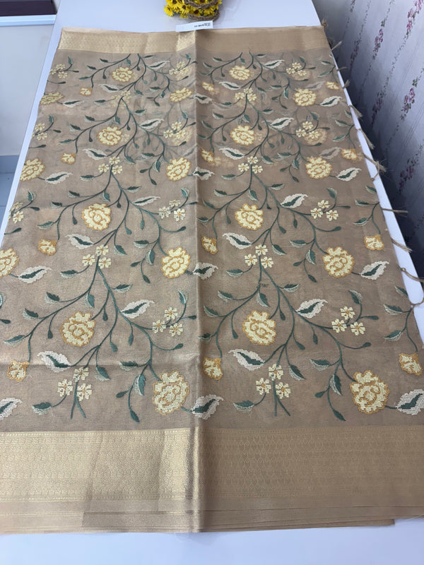Tissue Silk Saree with Cross Stitch Embroidery MS8933