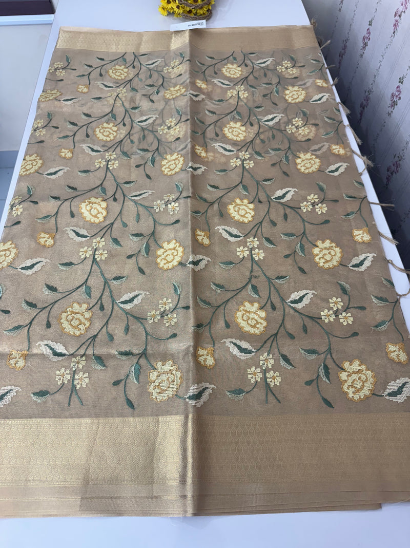Tissue Silk Saree with Cross Stitch Embroidery MS8933