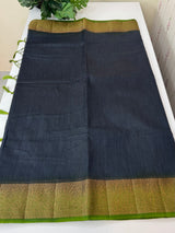 Jute silk sarees with contrast pallu & blouse MJL396- Black to Green