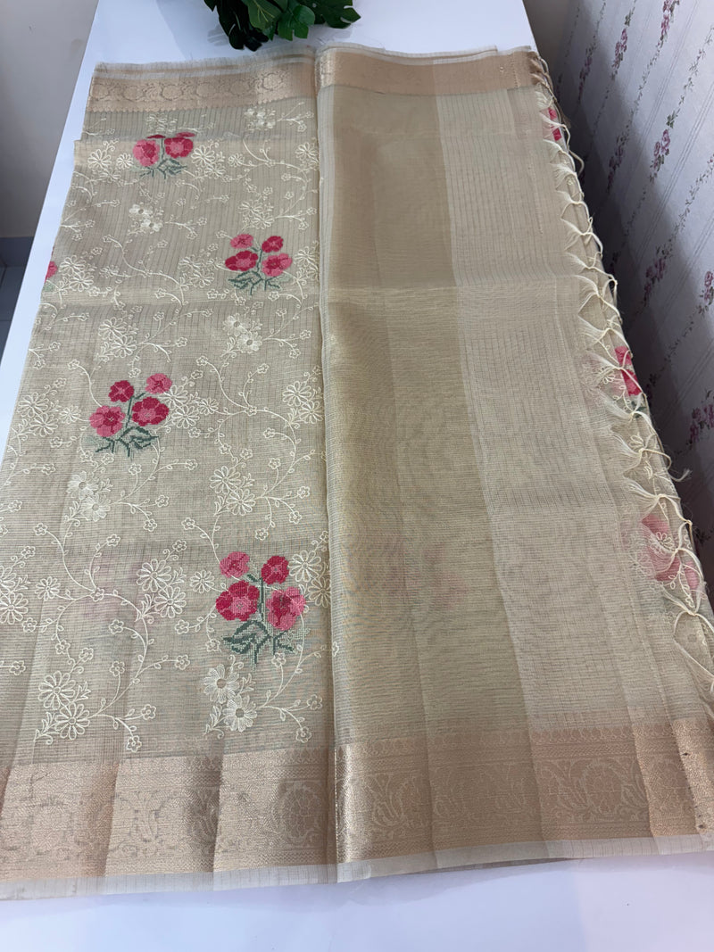 Tissue Silk embriodery saree MS49892