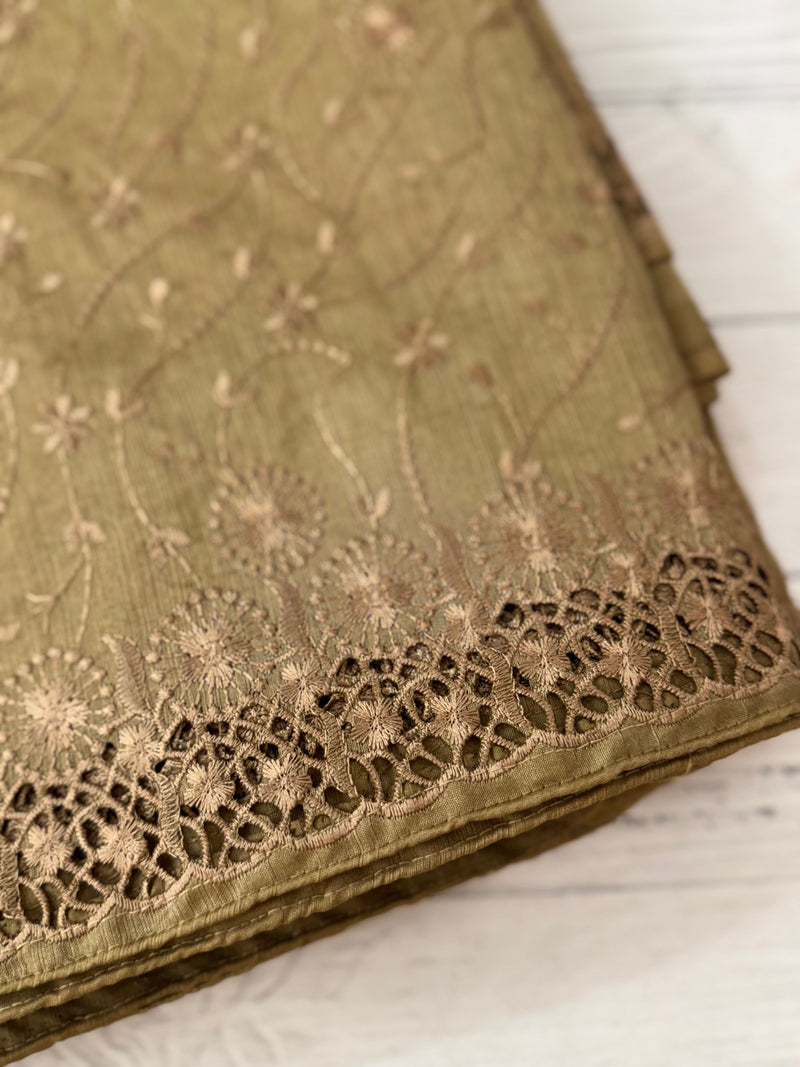 Cutwork crepe blended tussar saree with thread work MTS9078