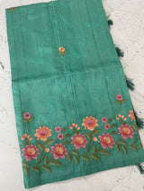 Art tussar saree with embroidery MST677