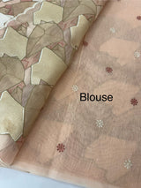 Jute Linen saree with thread work MSH206 Peach