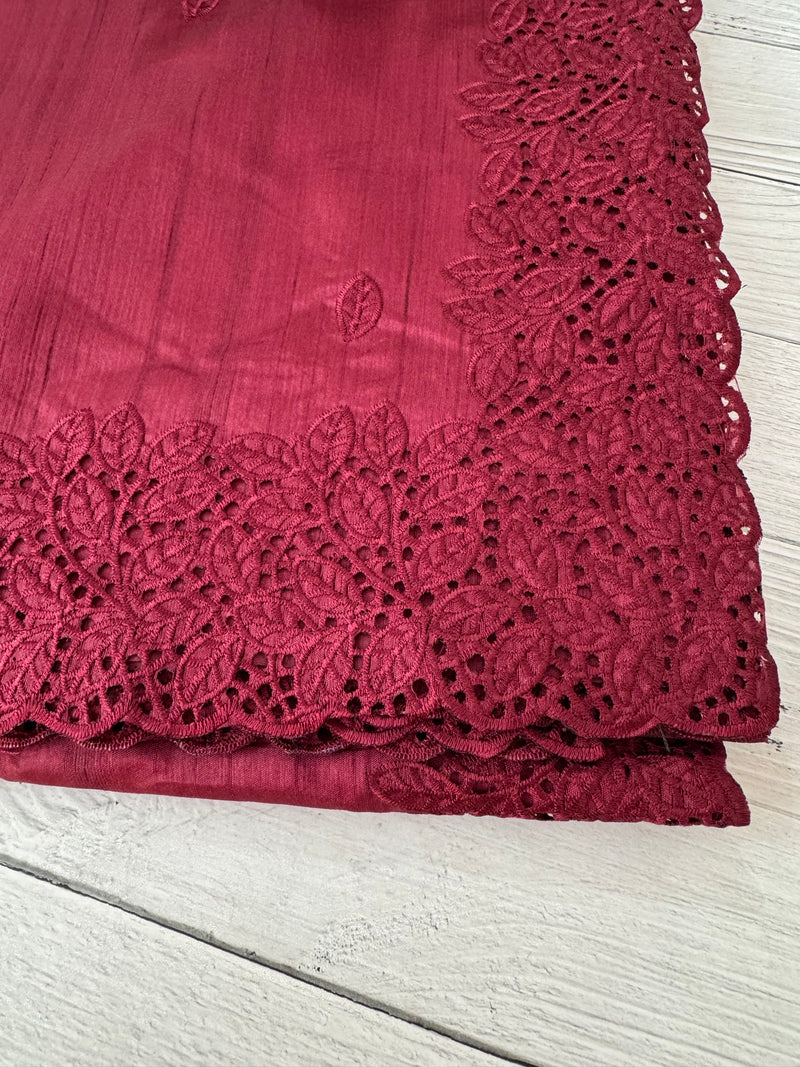 Cutwork Semi tussar saree MTSS845 - Burgundy