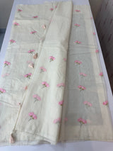 Mul chanderi saree with embriodery MSH114- Pink flowers