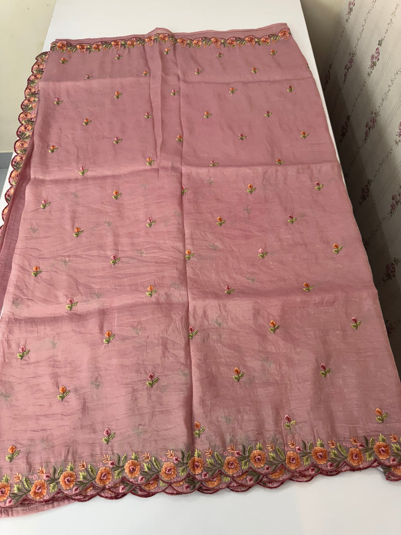 Crush Organza embroidery saree MS14567 OnionPink