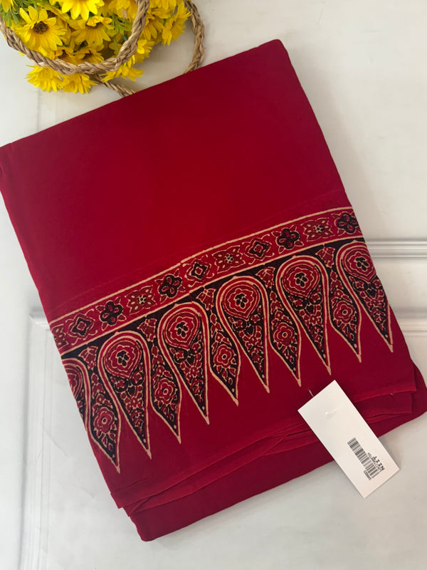 Pure Ajrakh Georgette saree MGS76 _ Red
