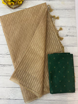 Semi organza thread work saree with soft silk blouse MOS9543 - Beige to Green