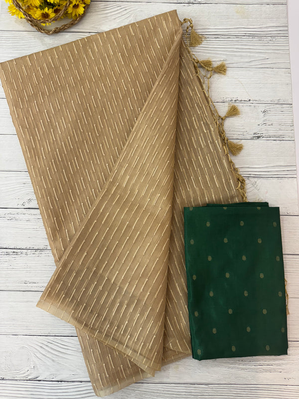 Semi organza thread work saree with soft silk blouse MOS9543 - Beige to Green