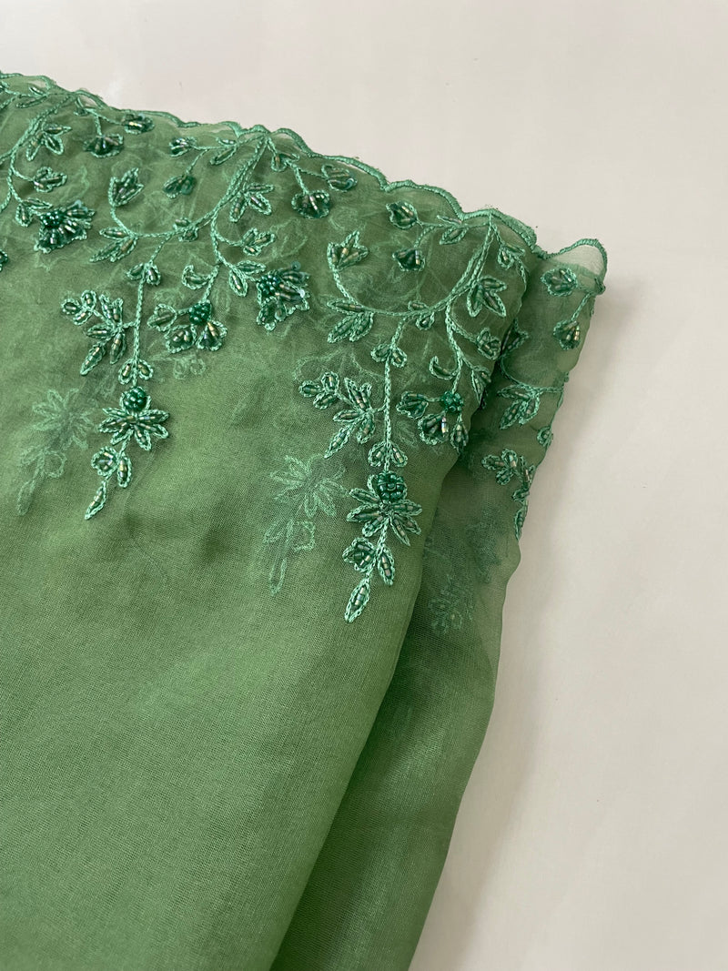 Handworked Designer Organza Saree - MOS859 Jade Green