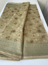 Supernet saree with digital prints and chikankari border SKFNSEM