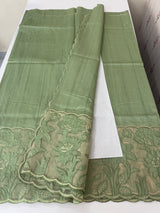 Blended tussar saree with organza applique applique borders MTSS452 DustyGreen