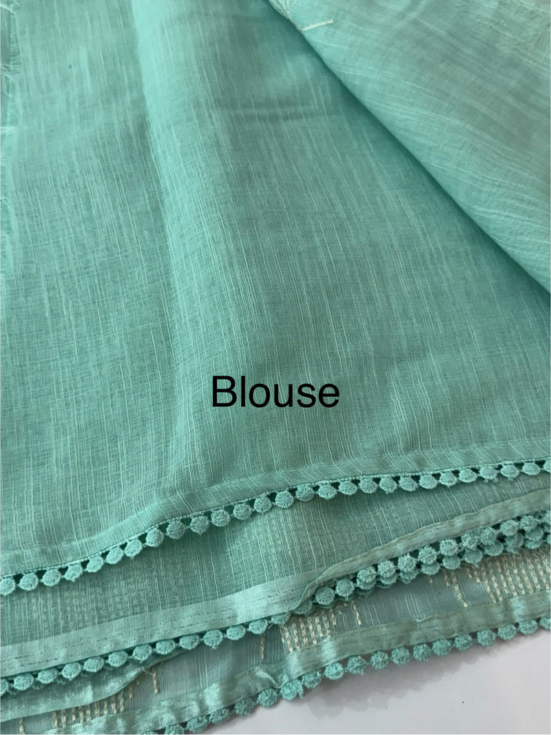 Semi linen saree with embroidery- MS15087 PastelAqua Blue