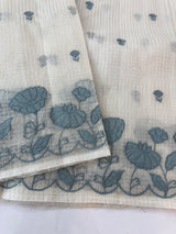 Tissue silk saree with zari checks and applique work  MSH105- Offwhite to Grey