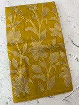 Semi organza saree with appliqué work - MSH906 GreenmixYellow