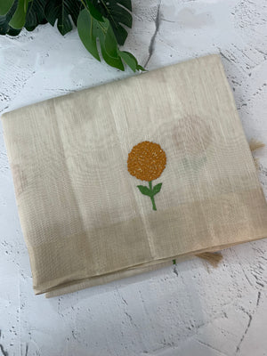 Tissue linen saree with embroidery MSL845