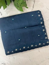 Blended tussar saree with cutwork border- MSHK268 MidnightBlue