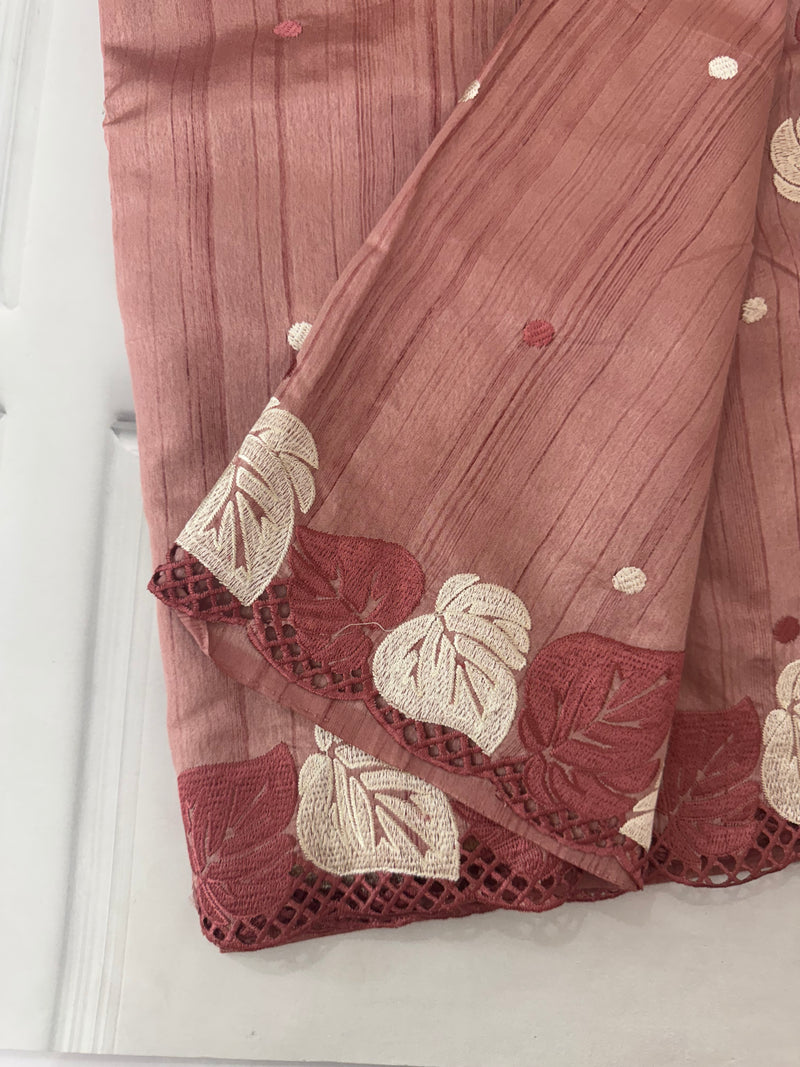 Embroidered Crepe blended tussar silk saree MS14473 DuskyPeach