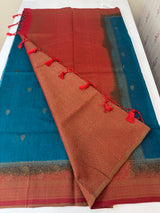 Jute tussar silk sarees with contrast pallu & brocade blouse MS1688