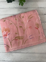 Supernet saree with embroidery and handpaintingwork MSH104- Pastel PeachPink