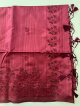 Cutwork Blended matka Tussar silk saree with embroidery MS4899
