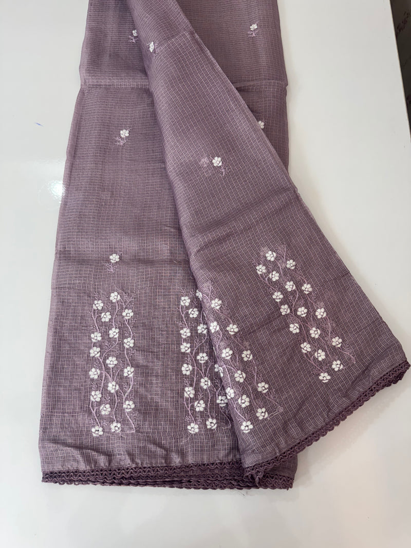 Kota checks saree with embroidery SVTS34 - DuskyLavender