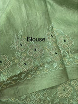 Crushed Matka Blended Tussar silk saree with embroidery MS4890 - DustyGreen