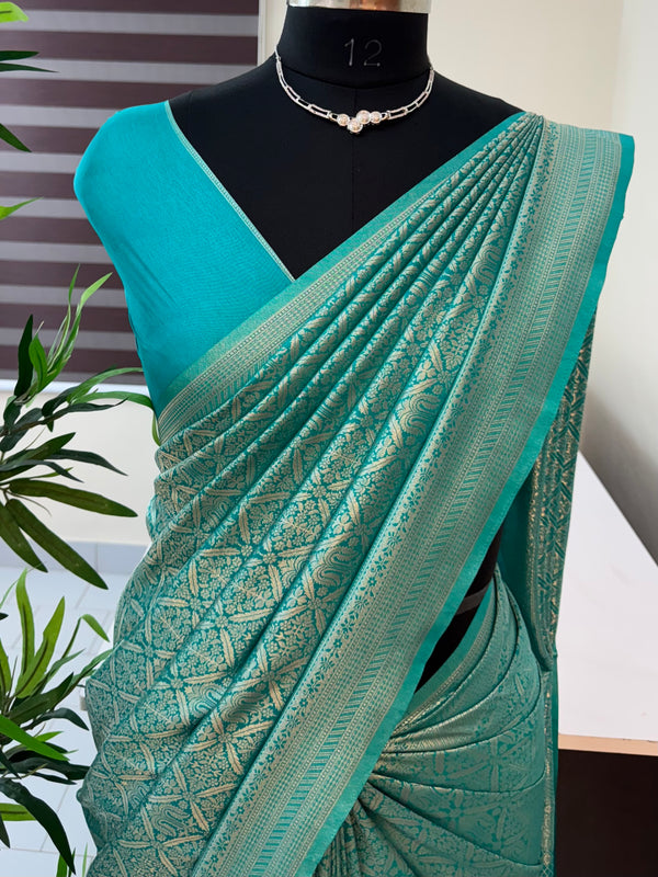 Banarasi semi katan saree MBWS117 BlueGreen