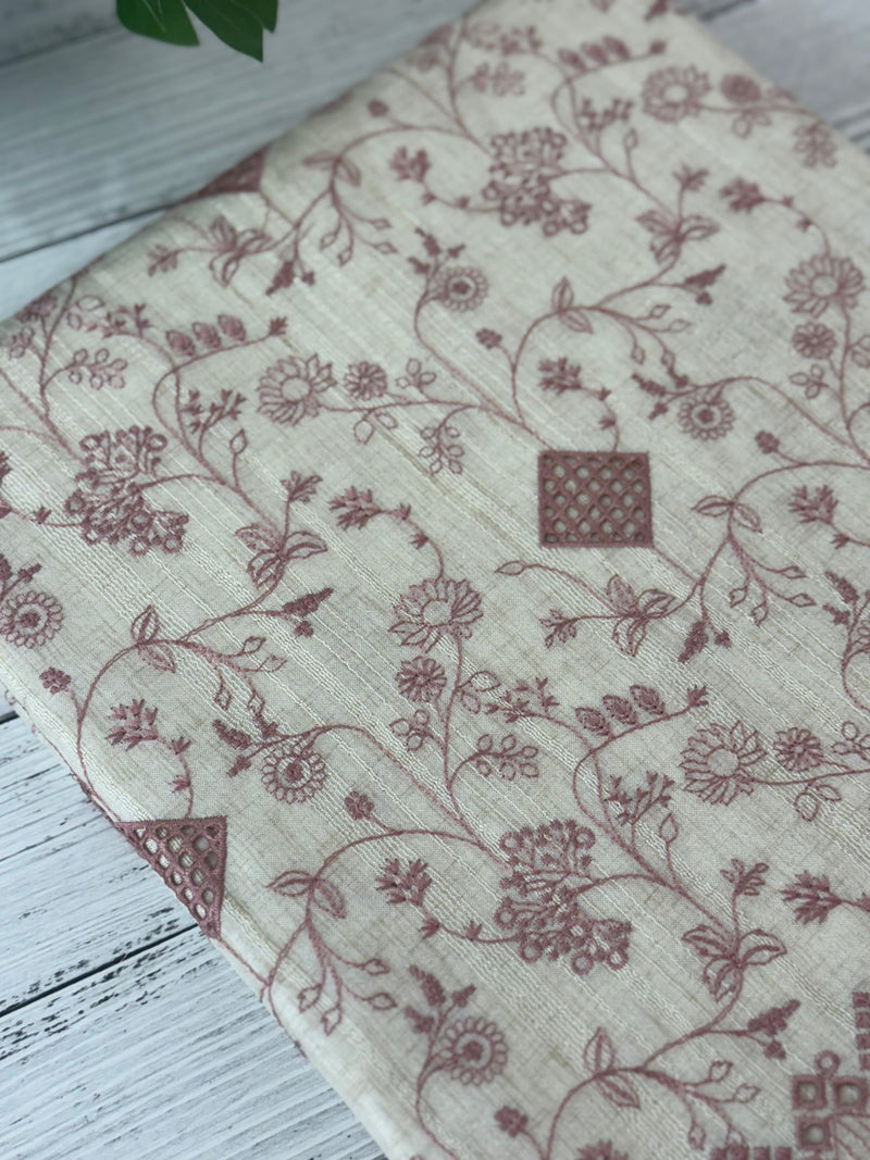 Jute tussar silk saree with cutwork & embroidery MS40414