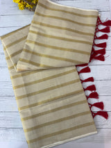 Kerala tissue saree - Stripes with Red tassels