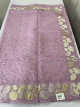Soft Organza saree with thread work and tissue applique borders - MCW605 Lavender
