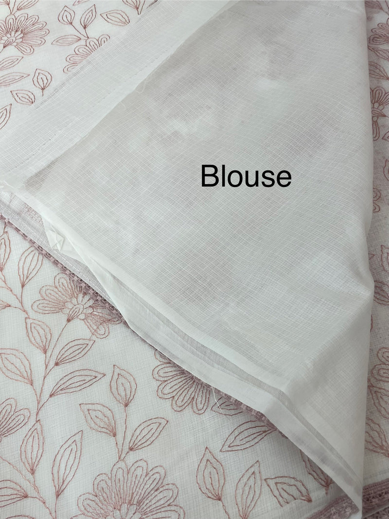 Kota cotton embriodery saree MS1490- white & DuskyPink