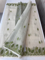 Tissue silk saree with zari checks and applique work  MSH105- Offwhite to Green