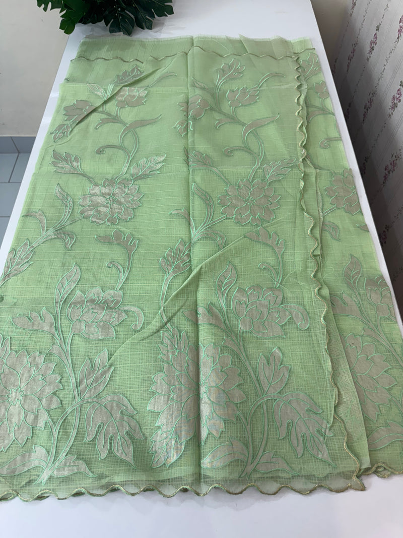 NetKota saree with tissue applique work MS15145 - PastelGreen