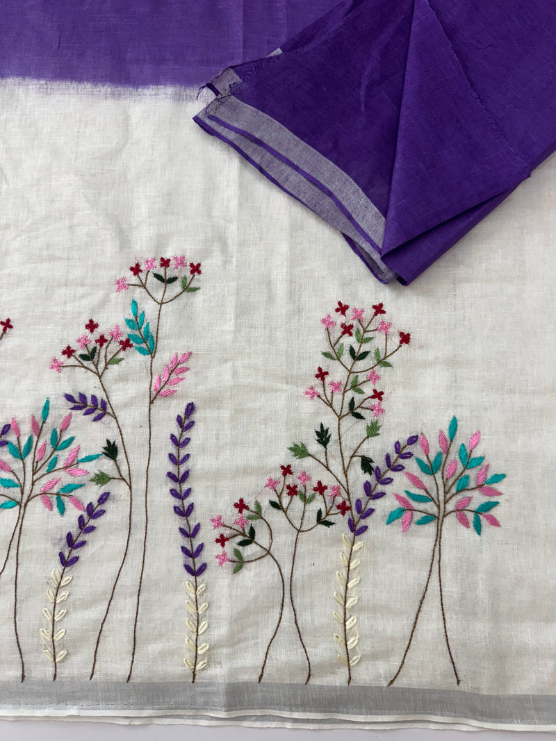 Linen blend Saree with hand embriodery MLS611