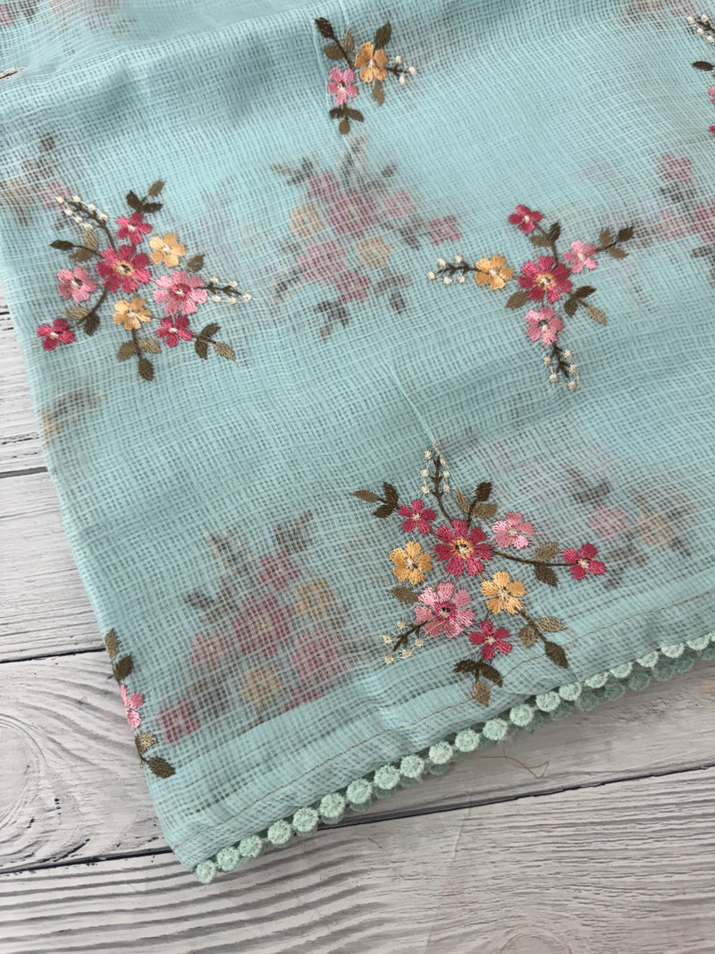 Soft kota silk saree with embriodery MS12279 - Pastel blue