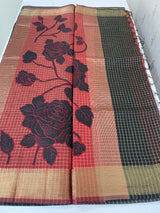 Semi silk saree with checks applique work MSS5687