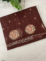 Kota checks saree with embroidery MS7645 Coffee