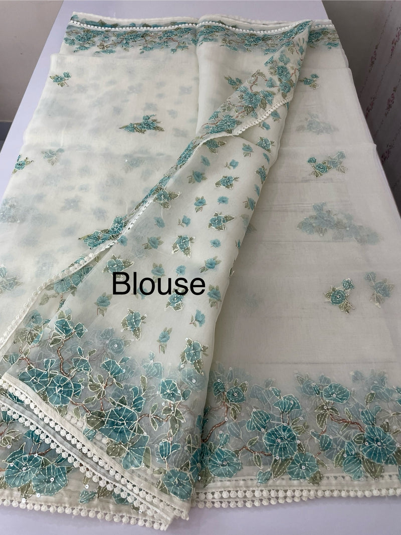 Organza saree with prints & hand embriodery work MS15333