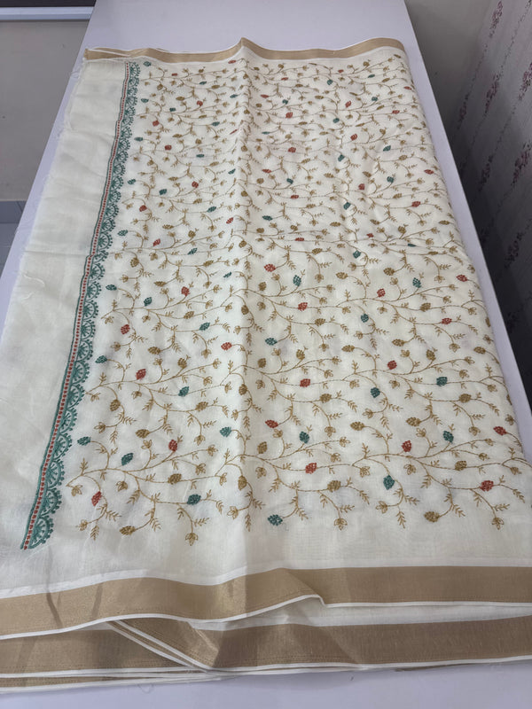 Soft cotton slub saree with embroidery MS2302