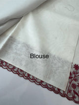 Kota silk saree with embroidery MSB643 White & Maroon