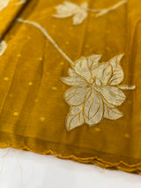 Organza saree with tissue applique work MK62 - Dark Mustard