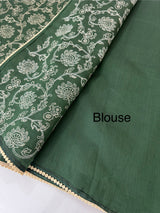 Blended tussar silk saree with embroidery- MSH158 BottleGreen