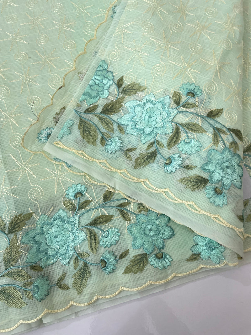 Phulkari NetKota embroidery saree - MSH126 Pastel Green