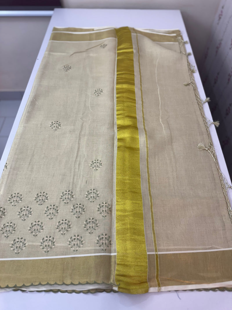 Kerala tissue cotton saree- MSK101 - LightGreen