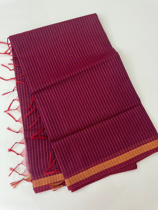 Mangalagiri Silk Cotton Saree with zari checks MS90321 Vadamalli
