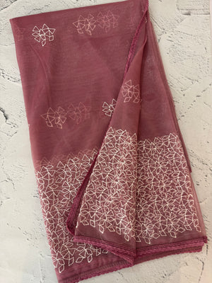 Glass tissue organza saree with embroidery MSF122 DustyPink